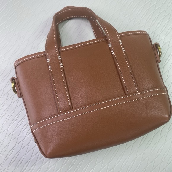 J.CREW Brown Mini Montauk Brown Leather Tote Concert Purse NWT DOESNT HAVE STRAP - Picture 2 of 12